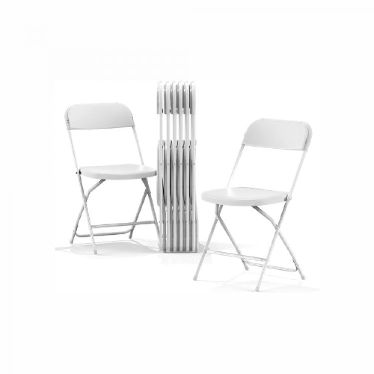 White folding chair Premier Creations & Rentals WINTER HAVEN FL